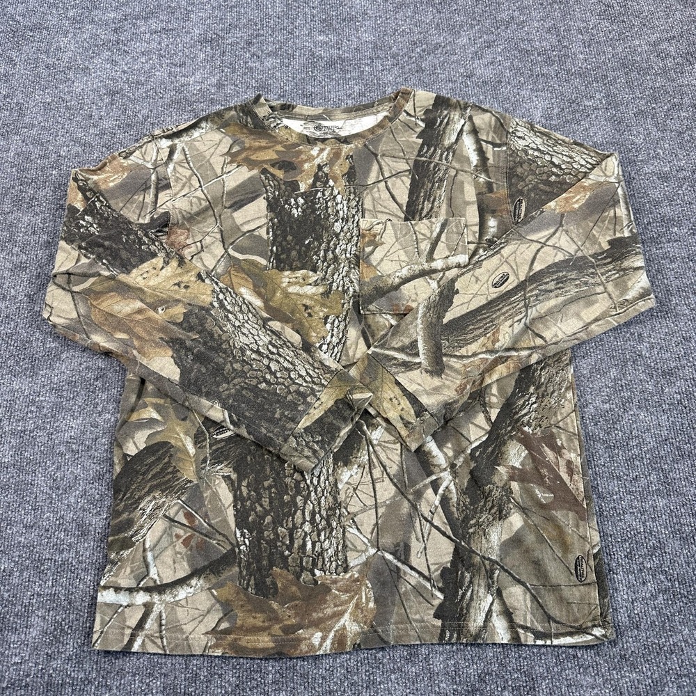 Outfitters Ridge Shirt Mens Medium Brown Camo Good Long Sleeve Hunting Tee Pockt